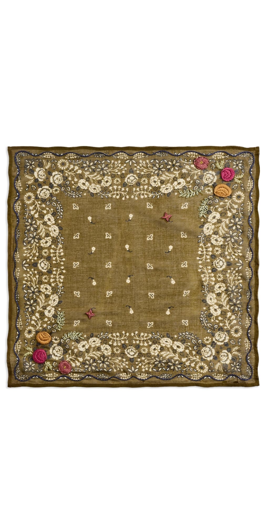 Chan Luu Embroidered Floral Bandana Olive · One Size