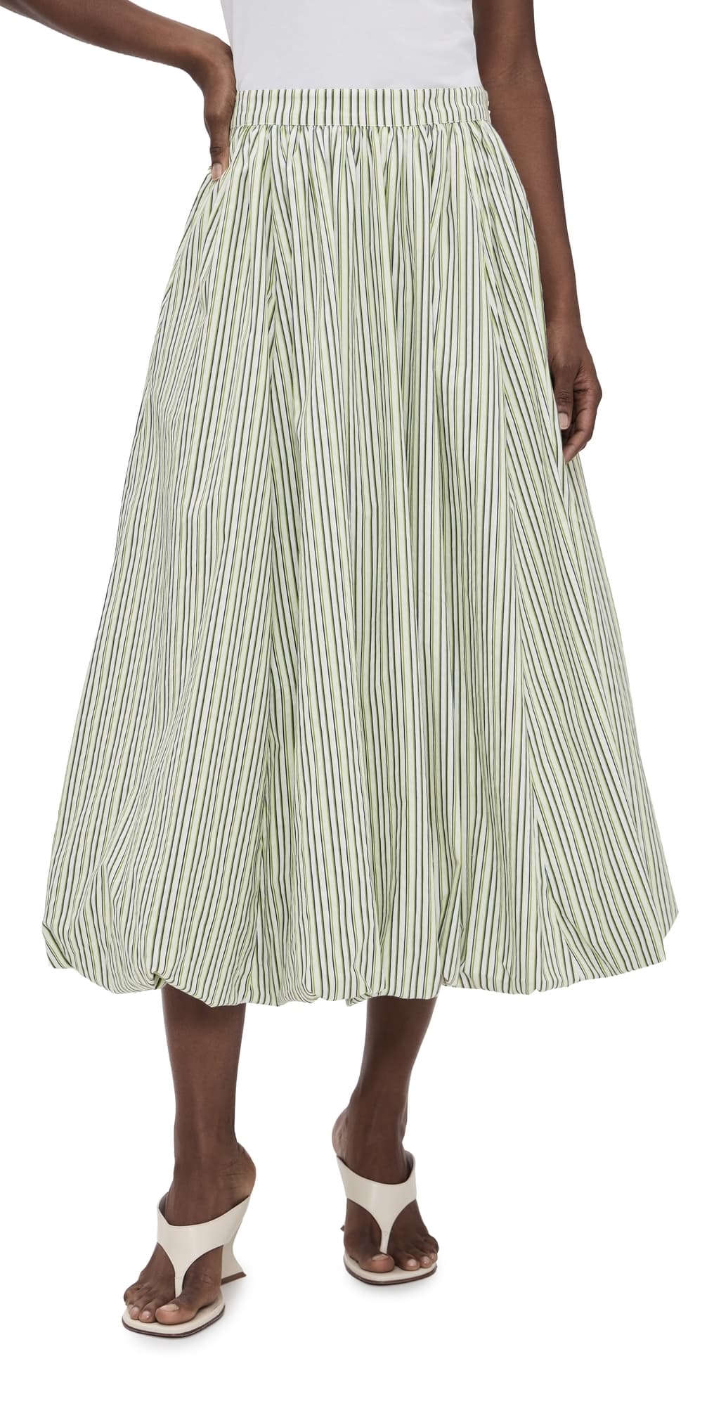 Cinq à Sept Striped Cellah Bubble Skirt Ivory/Lime