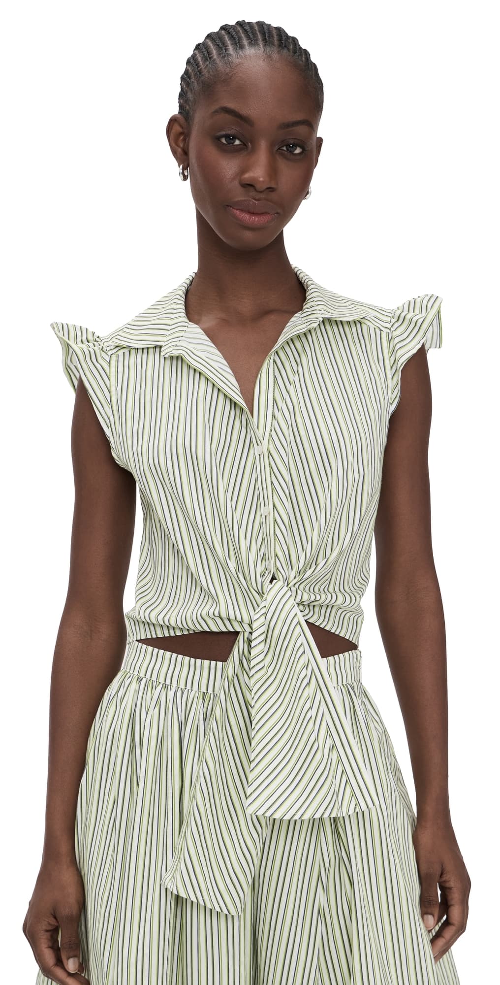 Cinq à Sept Sophie Stripe Flutter Sleeve Marianna Top Ivory/Lime