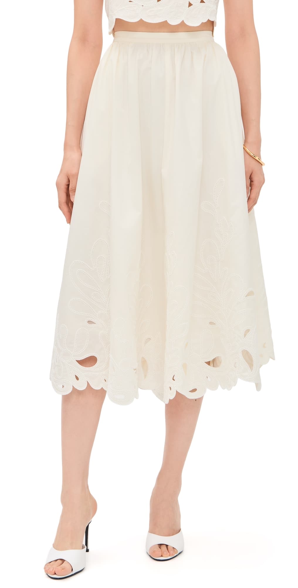 Cinq à Sept Paisley Bloom Embroidered Espe Skirt Cream/White