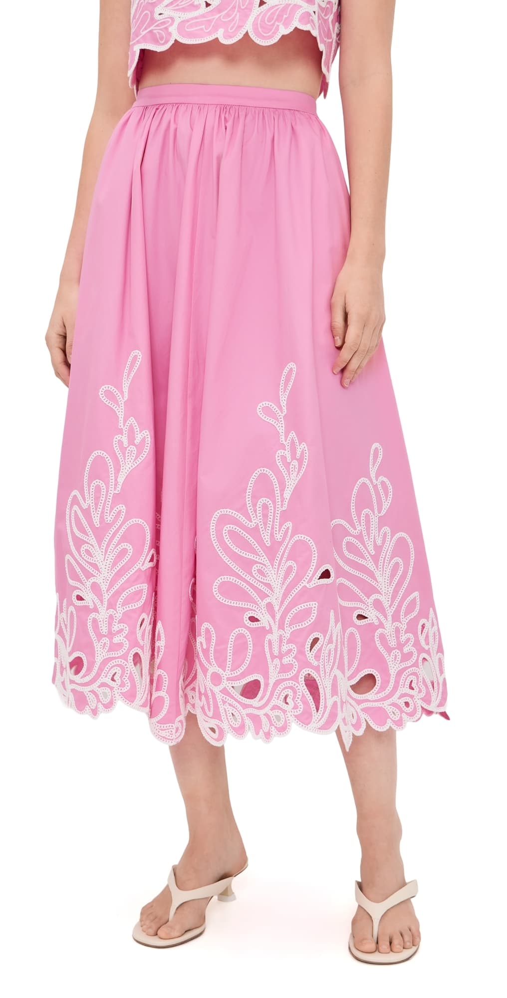 Cinq à Sept Paisley Bloom Embroidered Espe Skirt Rosewater Pink/White