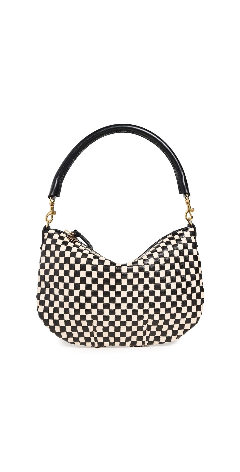Clare V. Petite Moyen Messenger Black & Cream Woven Checker · One Size