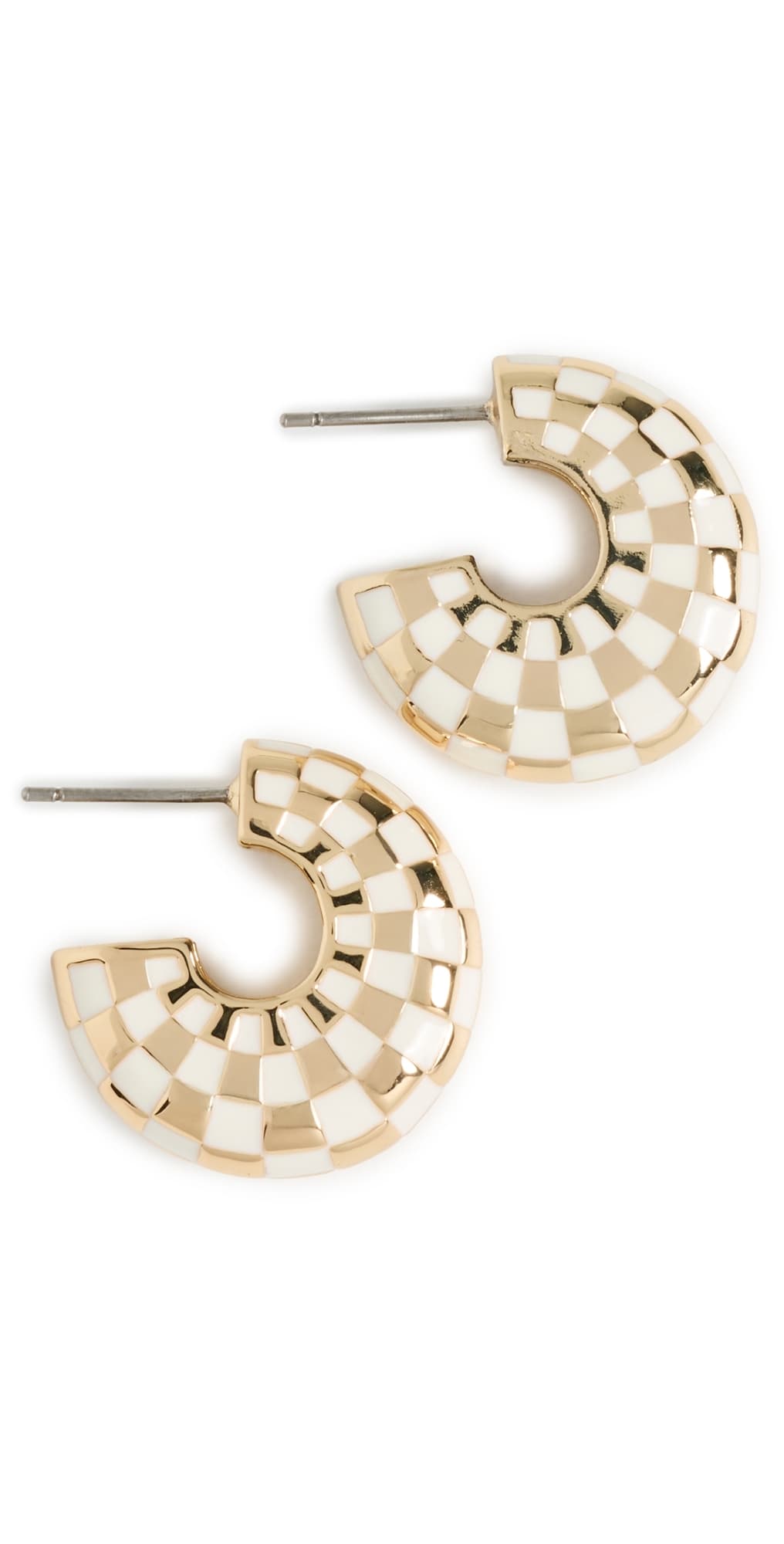 Clare V. Le Hoop Earrings Gold/Cream Checker · One Size
