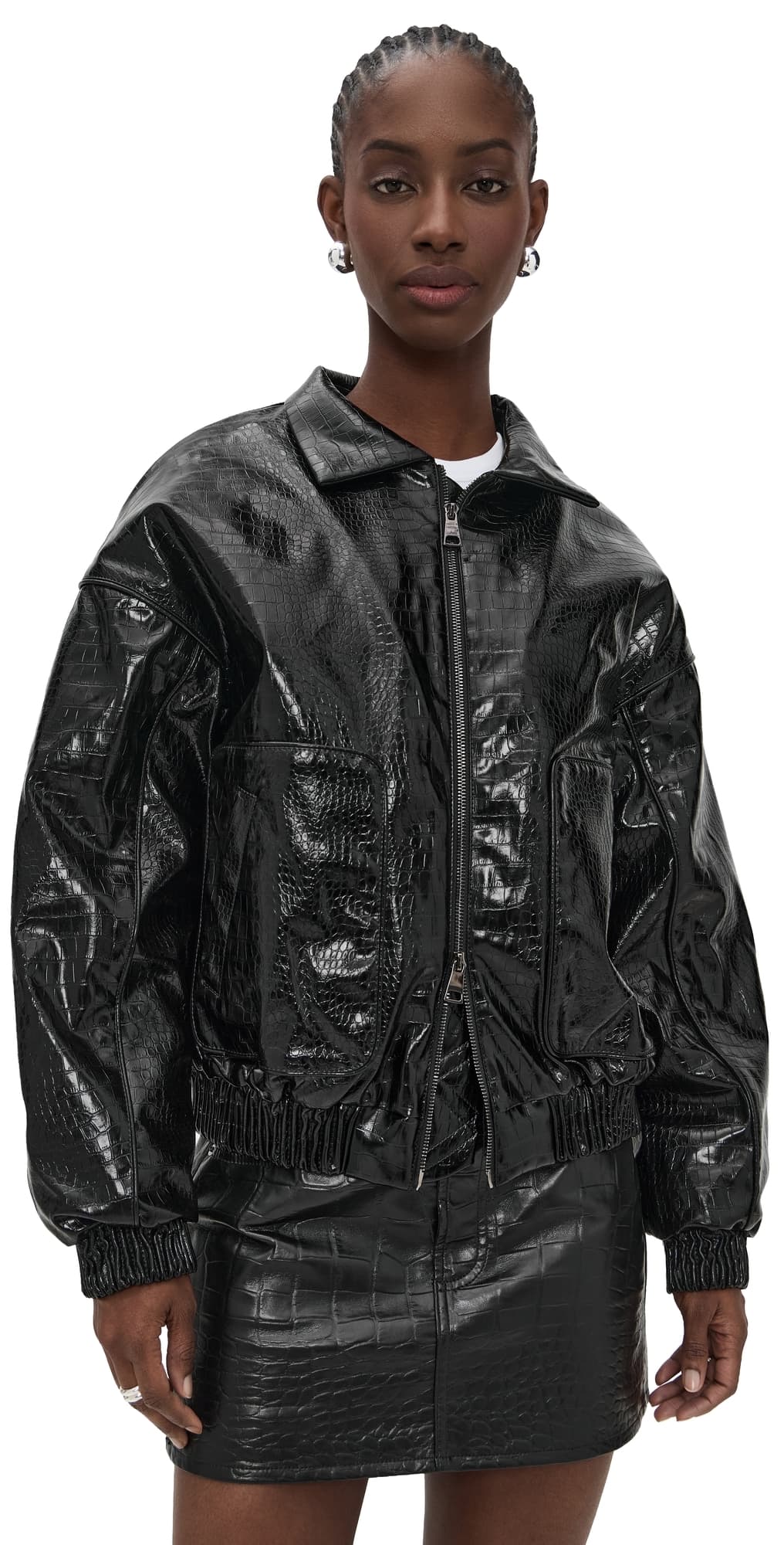 Cultnaked Faux Leather Lviv Bomber Jacket Onyx Croc
