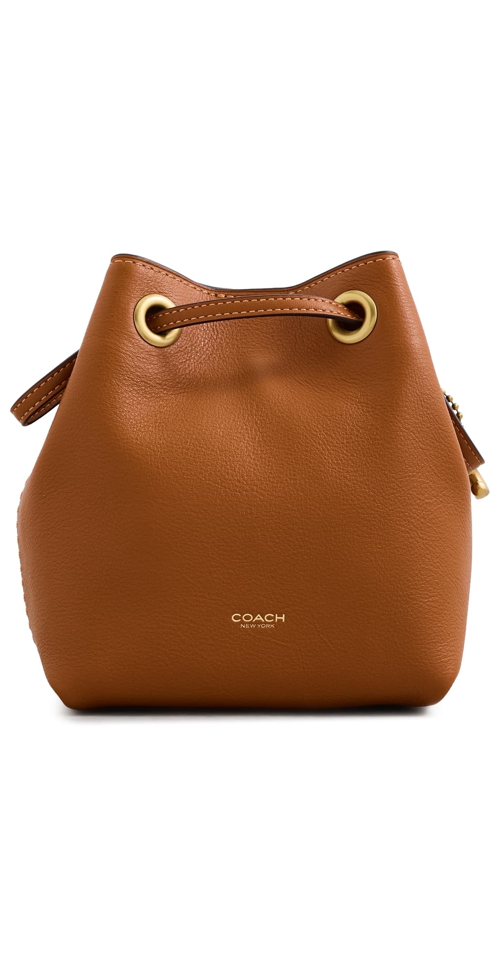 Coach Leather Jade Drawstring Bucket Bag Amber Brown