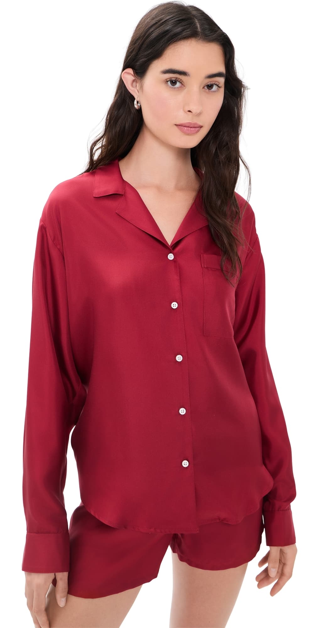 Comme Si Notched Collar Long Sleeve Shirt Deep Red