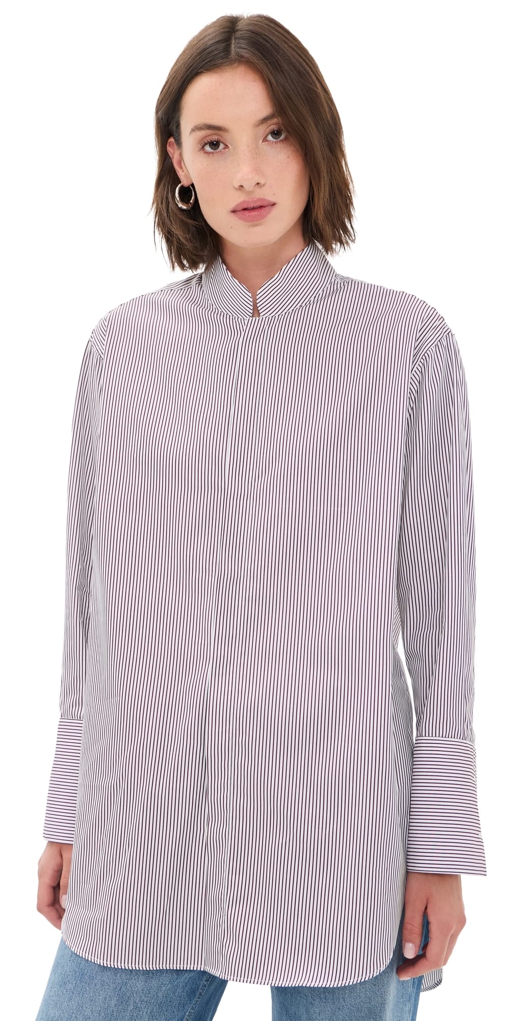 Comme Si Mandarin Collar Button Down Shirt Sorrento Stripe