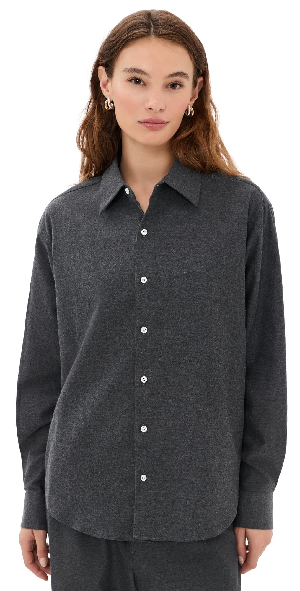 Comme Si Classic Flannel Shirt Dark Grey Twill