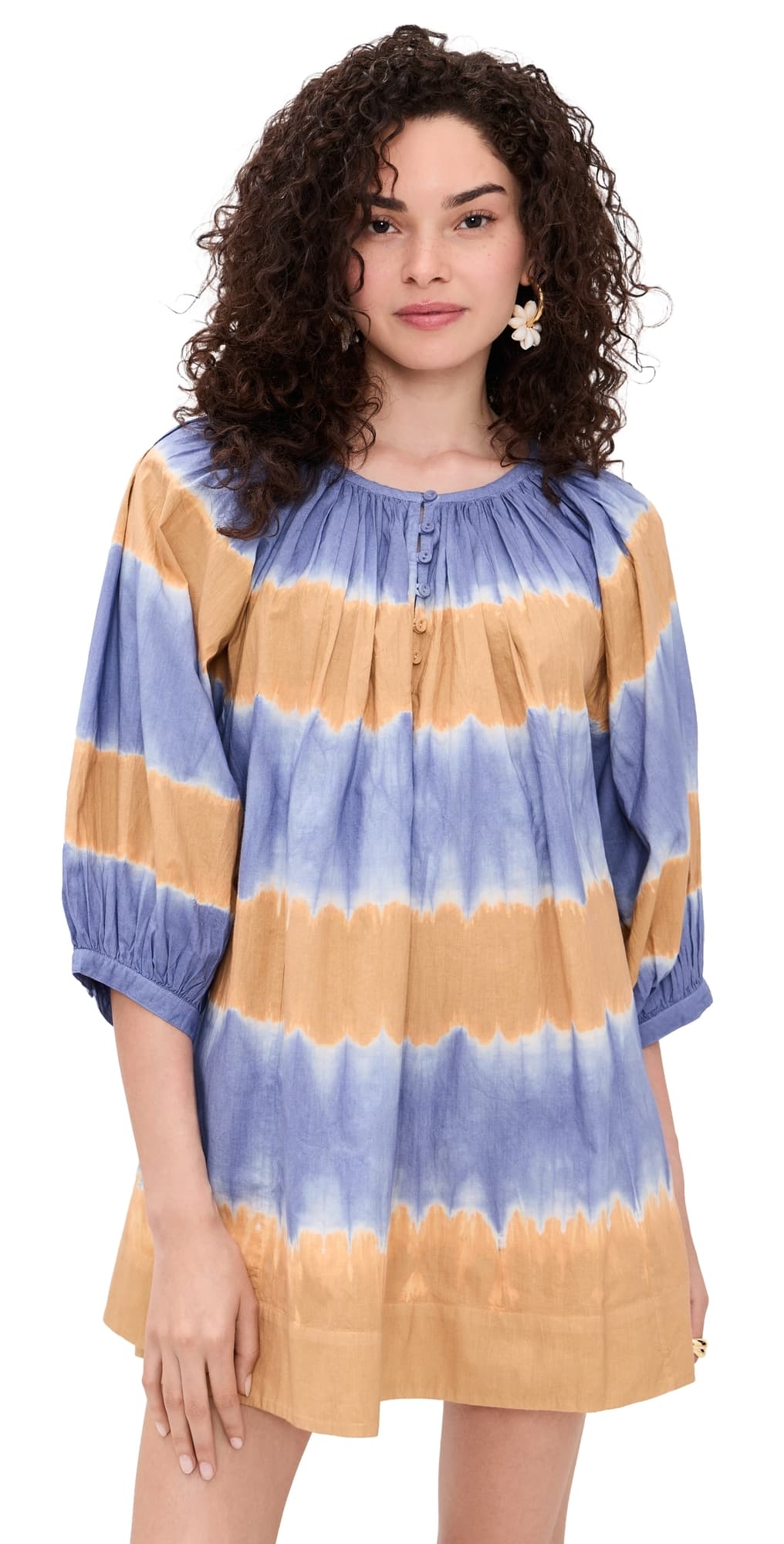 Coniglio Palm Beach Shirred Half Placket Mini Dress Shibori Hand Dye