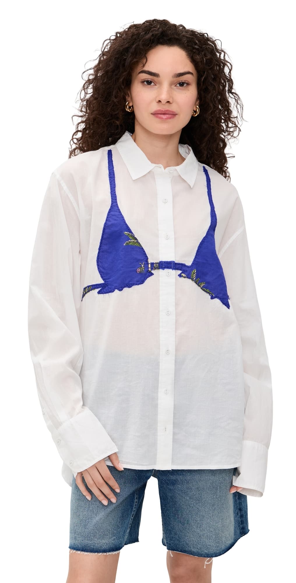 Coniglio Palm Beach Business Casual Button Down Shirt White w/ Palm Deep Periwinkle