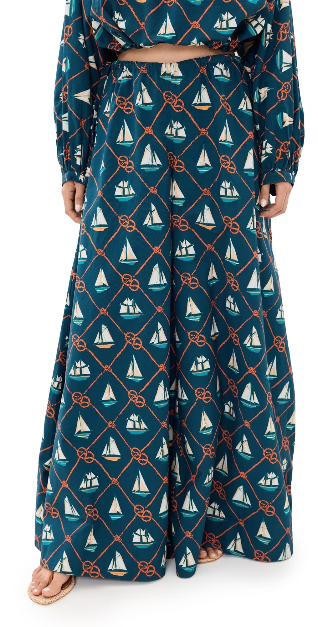 Coniglio Palm Beach Exaggerated Wide Leg Esplanade Pants Sailing Knots Starboard Navy · One Size