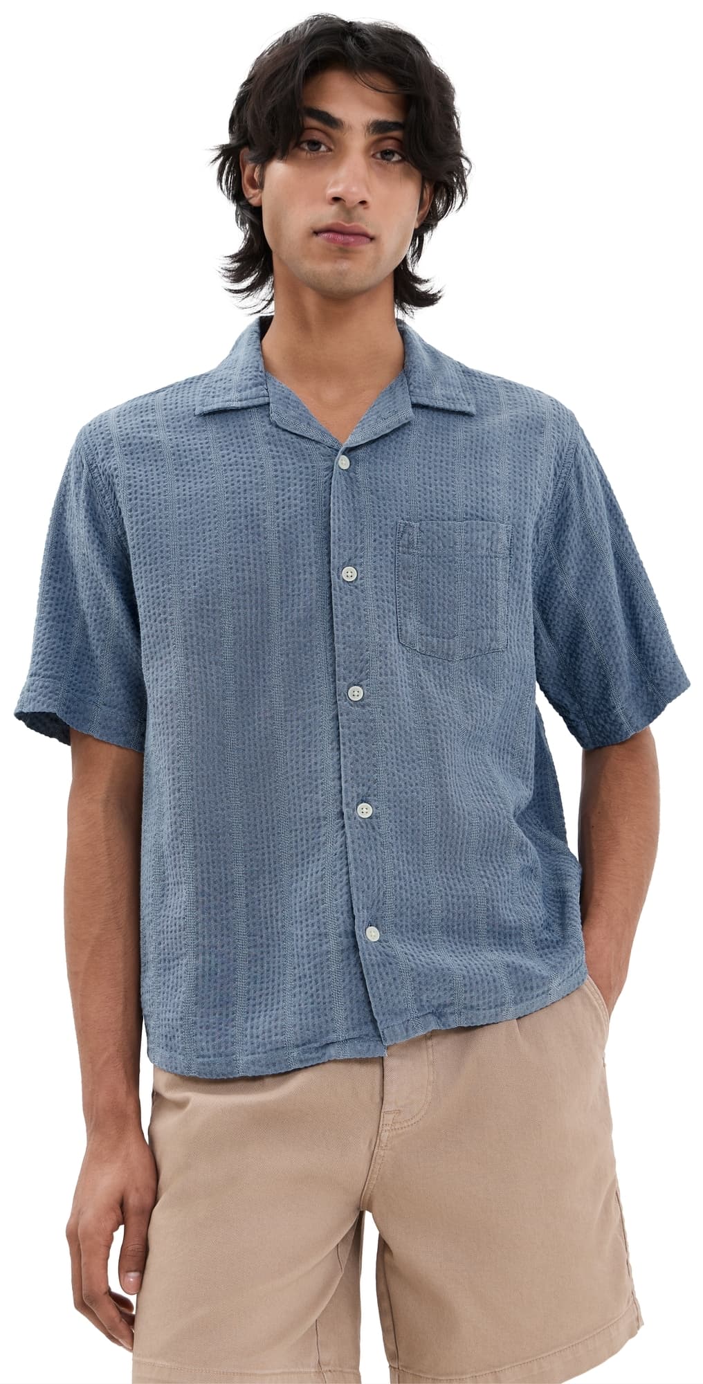 Corridor Striped Seersucker Short Sleeve Shirt Indigo