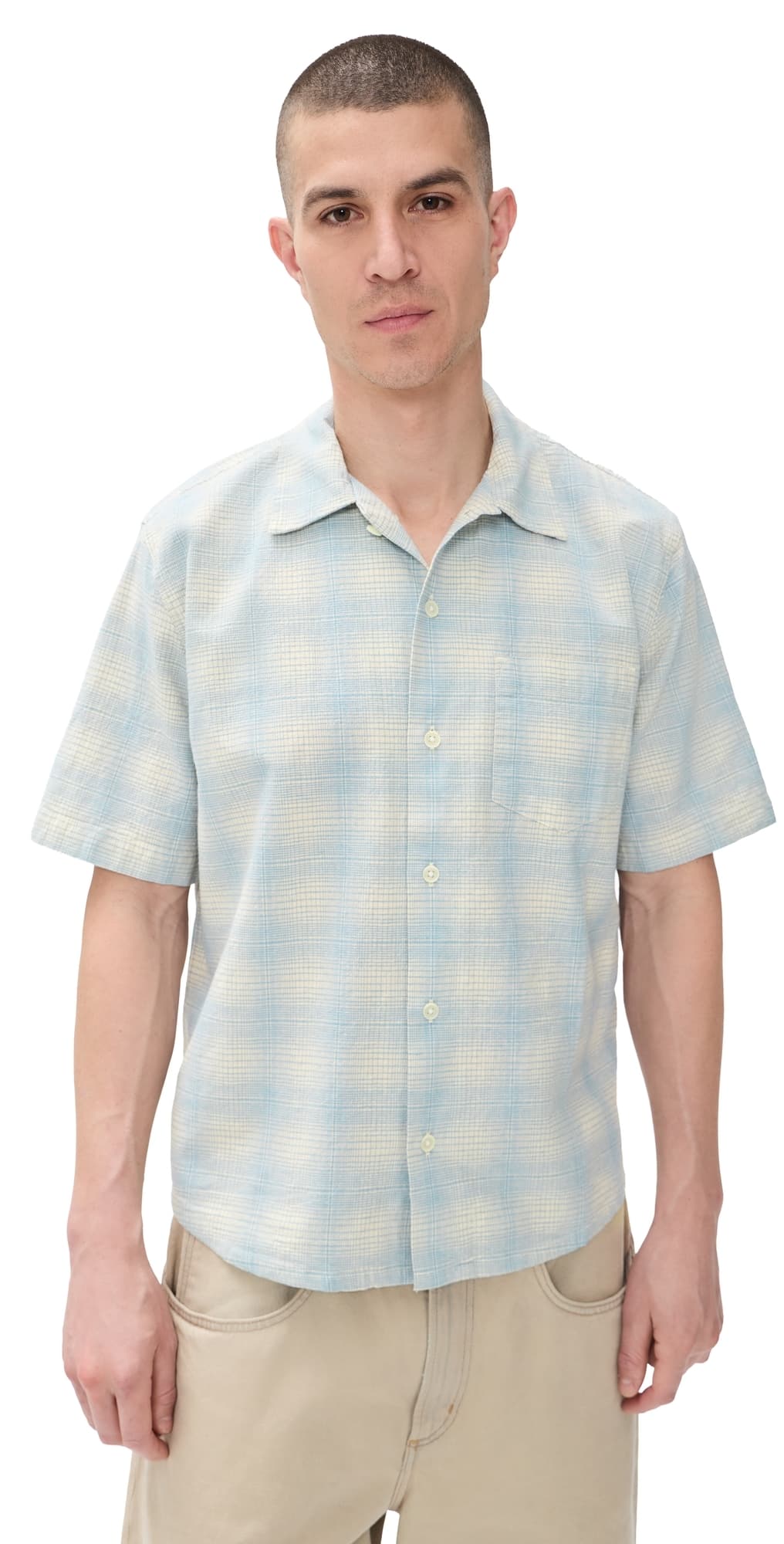Corridor Linen Plaid Short Sleeve Shirt Light Blue