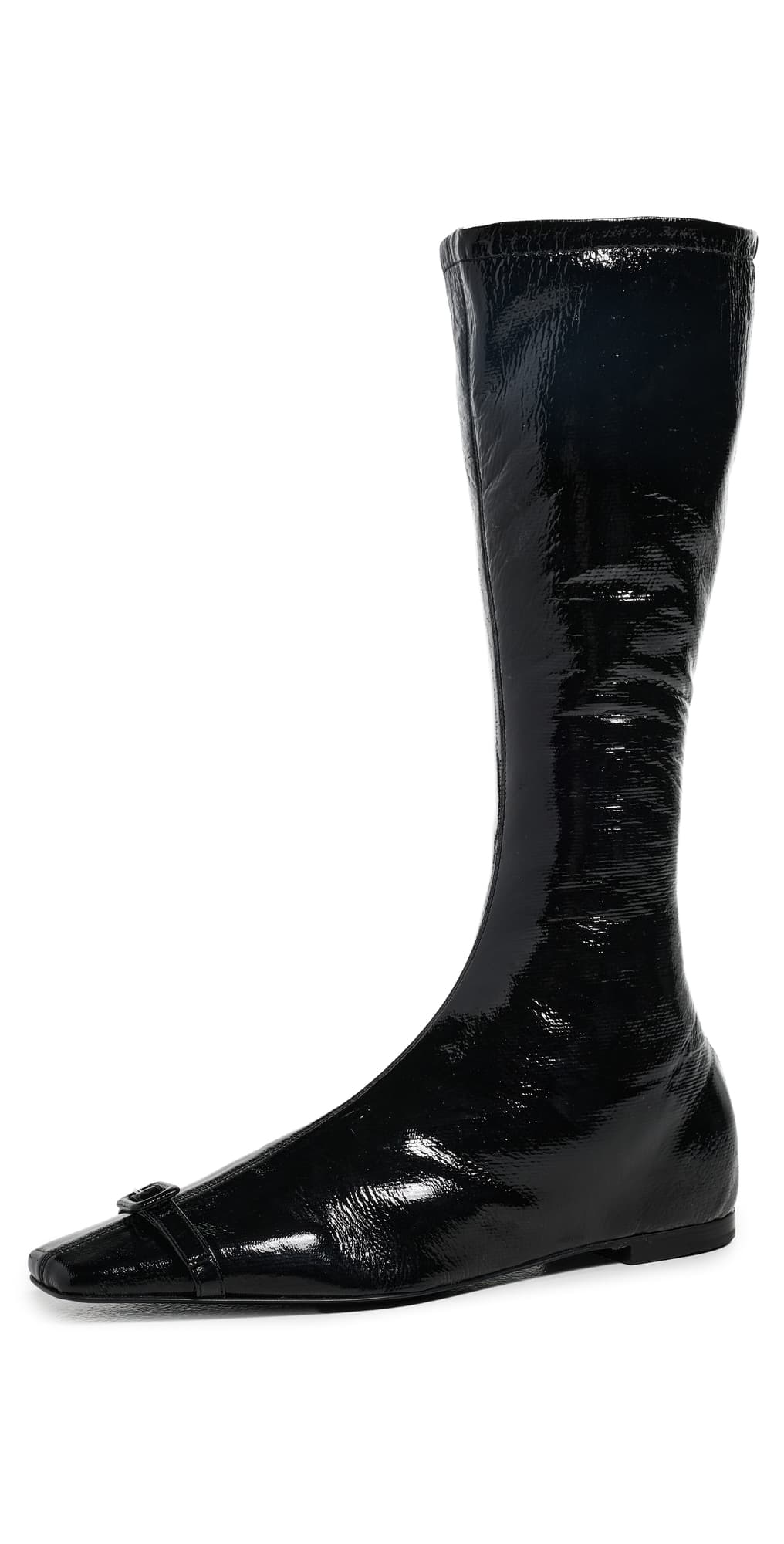 Courrèges Flat Buckle Vinyl Boots Black