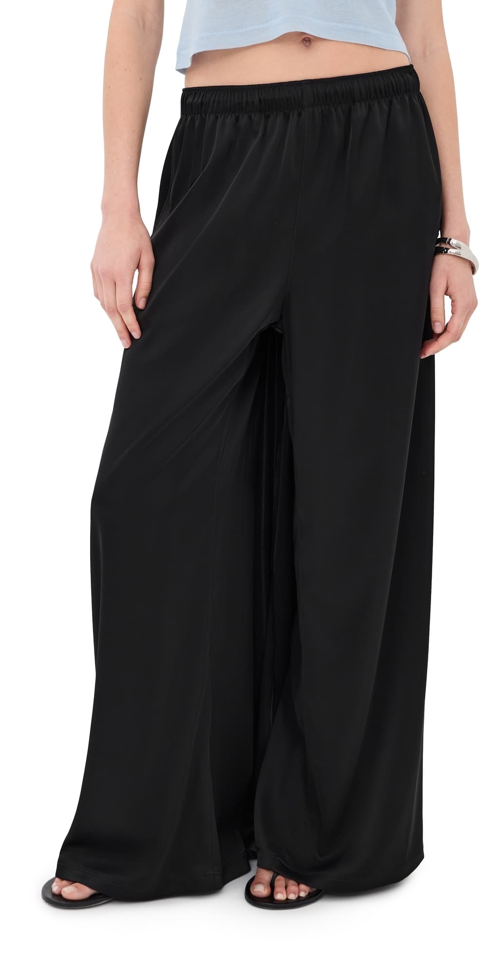 Courrèges Satin Wide Train Pants Black