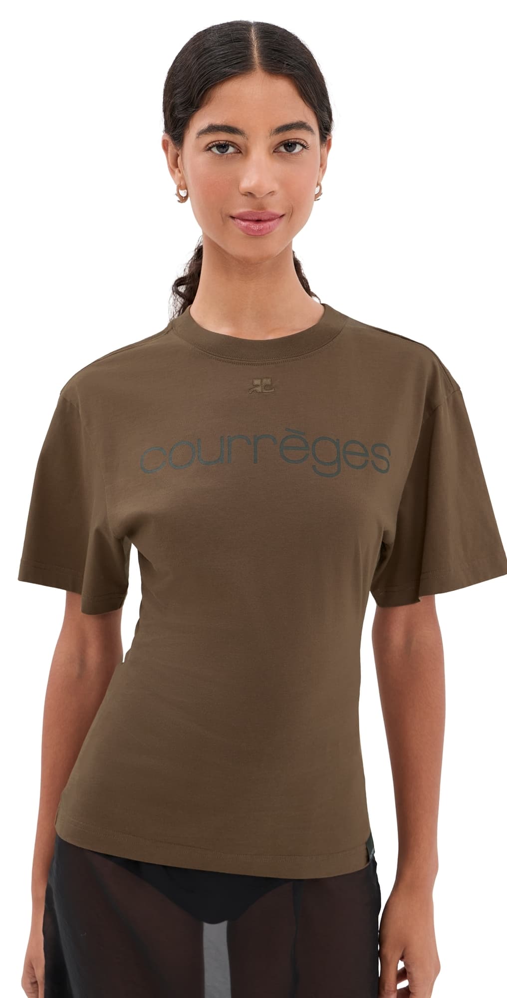 Courrèges Logo Print Waisted T-Shirt Smoky Brown/Black