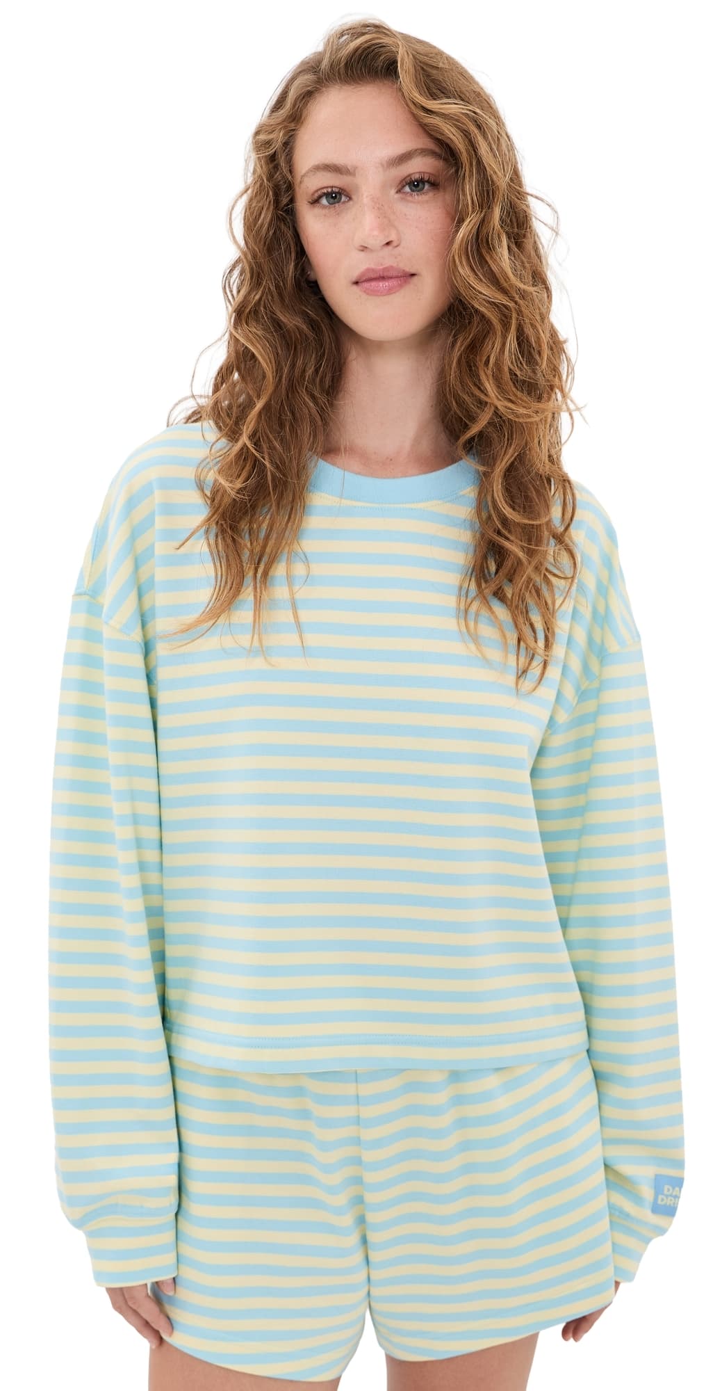 Daily Drills Striped Cotton Long Sleeve Top Malibu/Lemonade