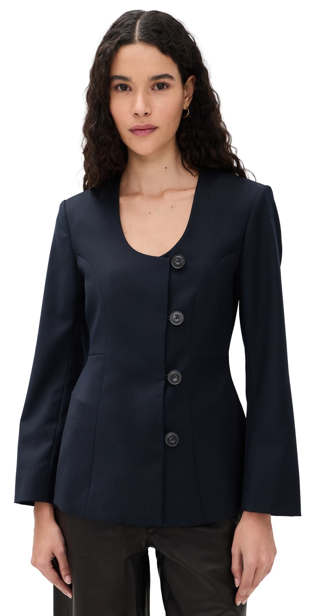 House of Dagmar SB Collarless Blazer Dark Navy
