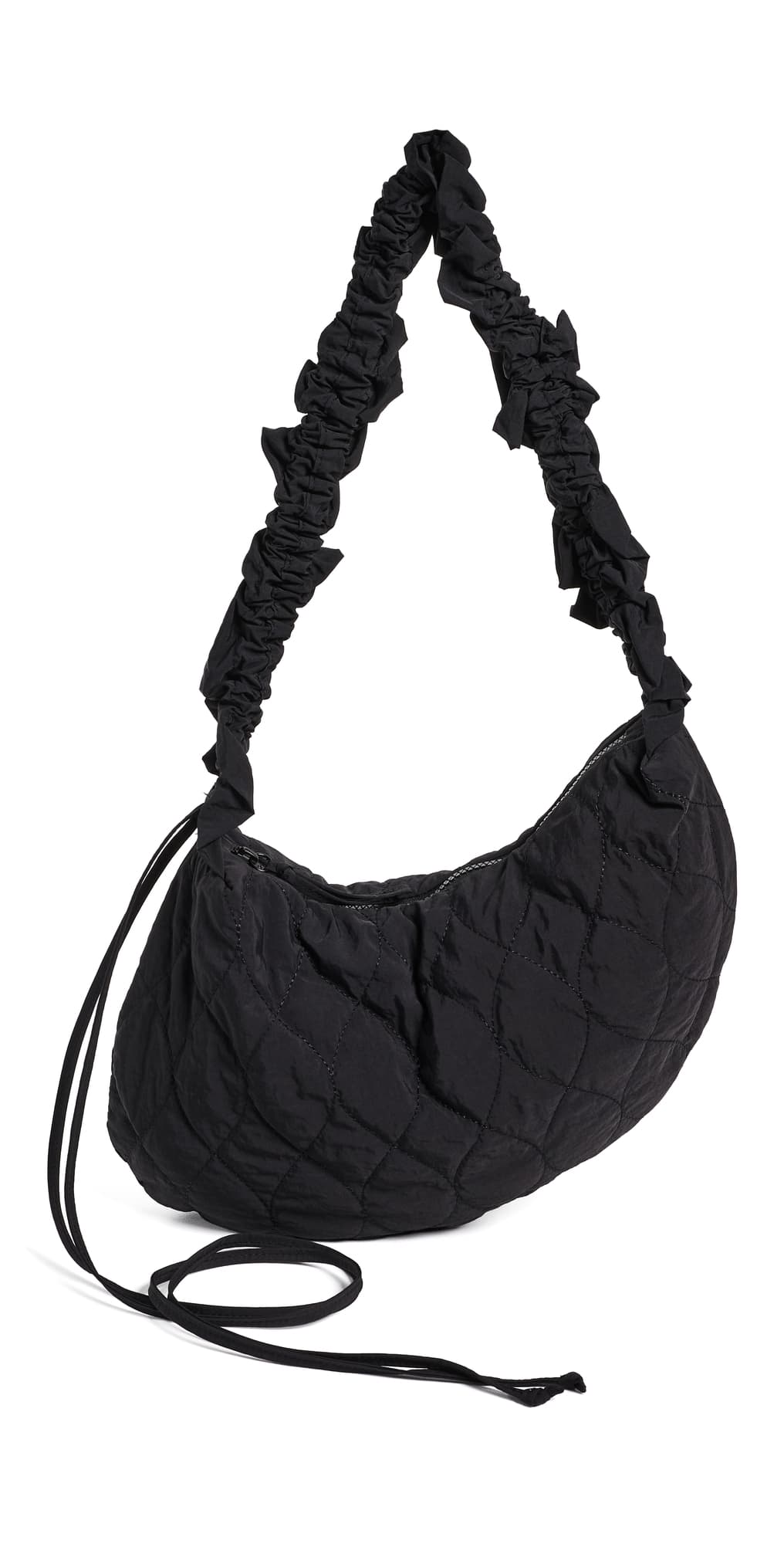 Damson Madder Embroidered Rose Ruched Kidney Bag Black