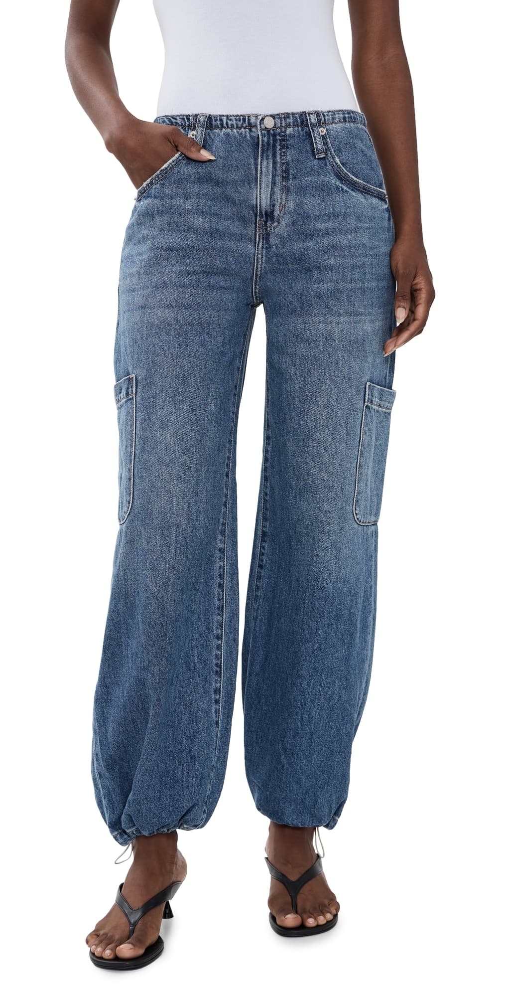 DAZE Mirage Mid Rise Cargo Jeans Snap