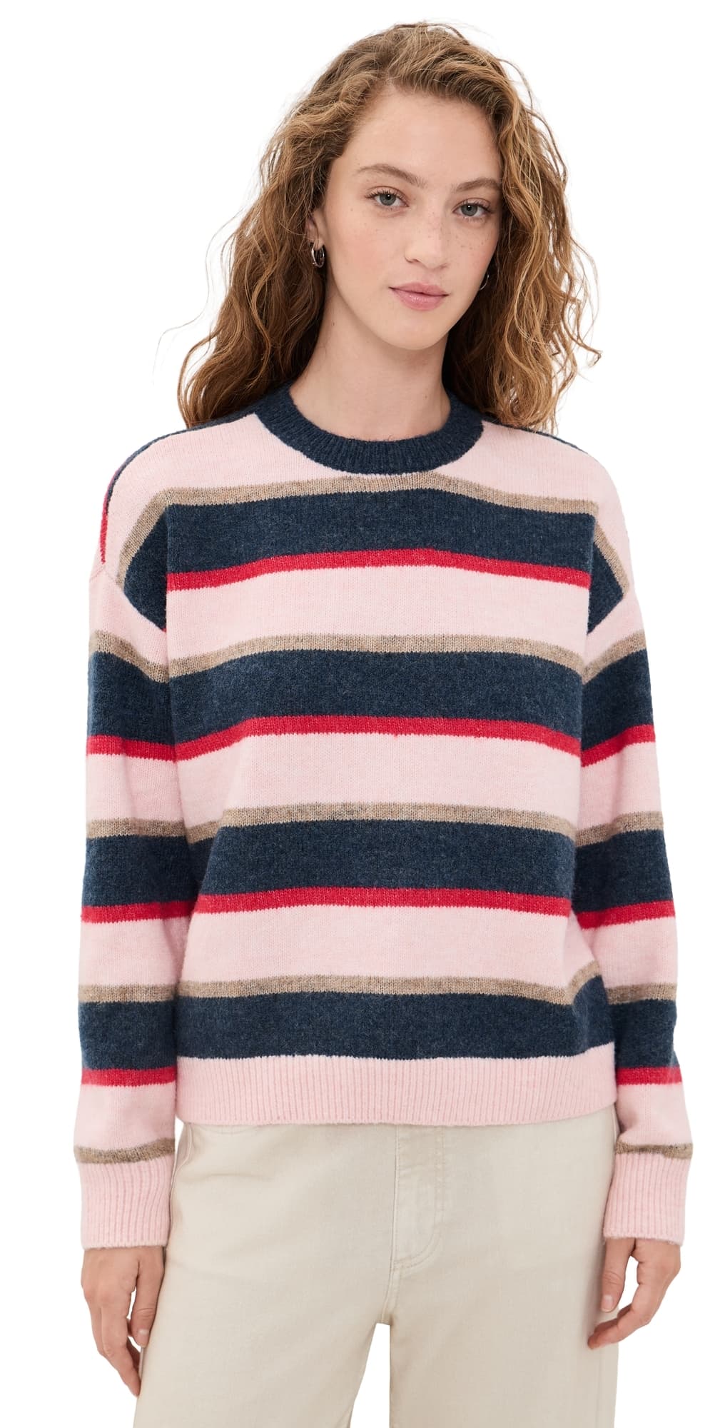 DAZE Carlyle Everyday Crew Neck Sweater Coral Stripe