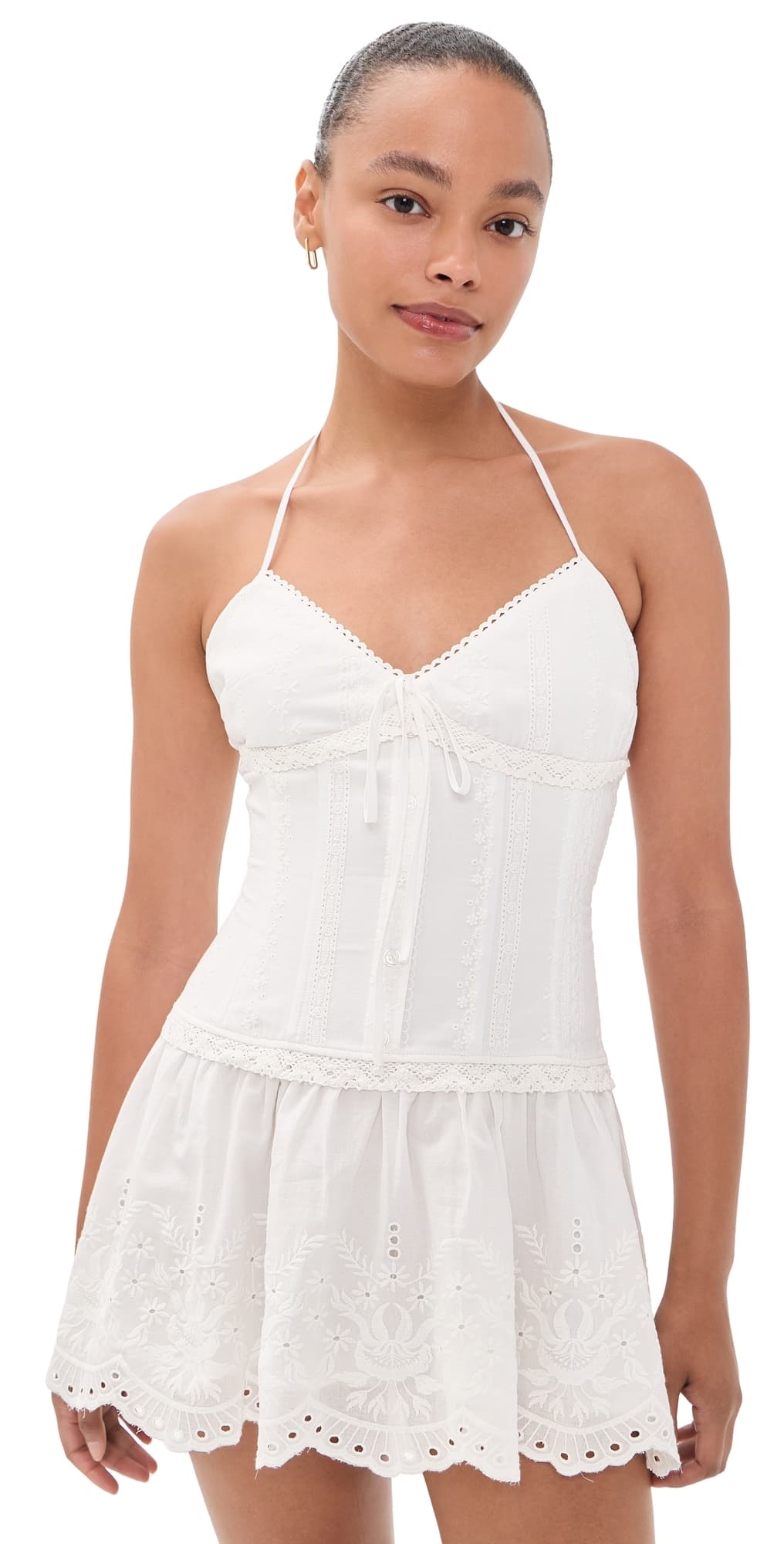 GUIZIO Marini Eyelet Mini Dress White