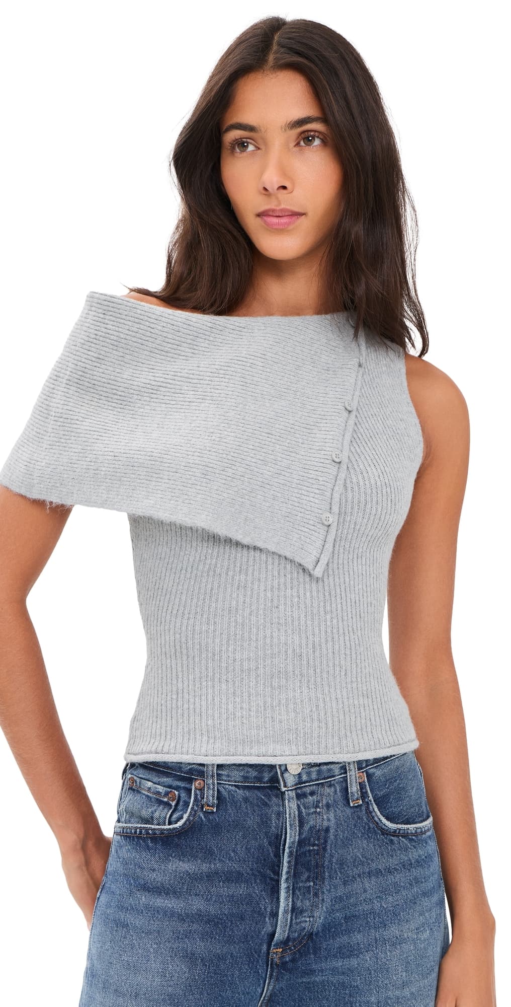 GUIZIO Draped Collar Sweater Heather Grey