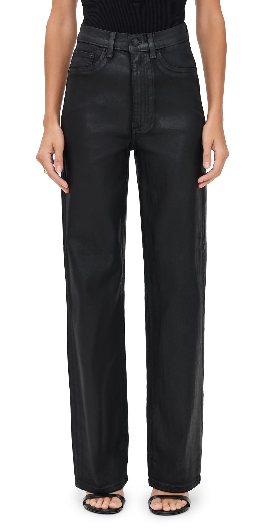 DL1961 Karmine Refined Wide Leg High Rise Coated Jeans Black Coated (Ultimate)
