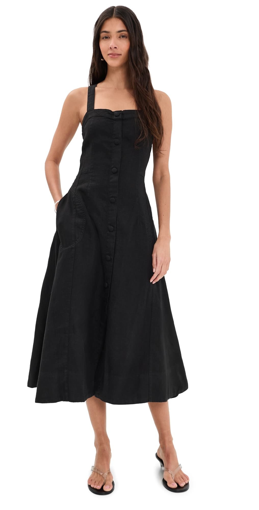 DL1961 Danika Linen Midi Dress Black Linen