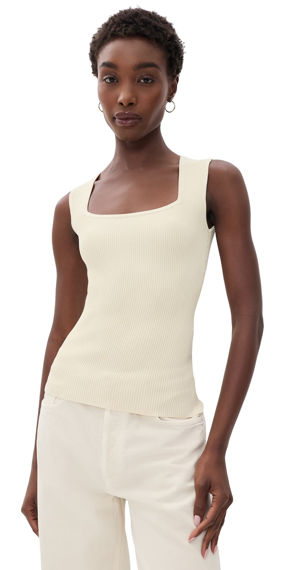 DL1961 Ribbed Square Tank Top Ivory
