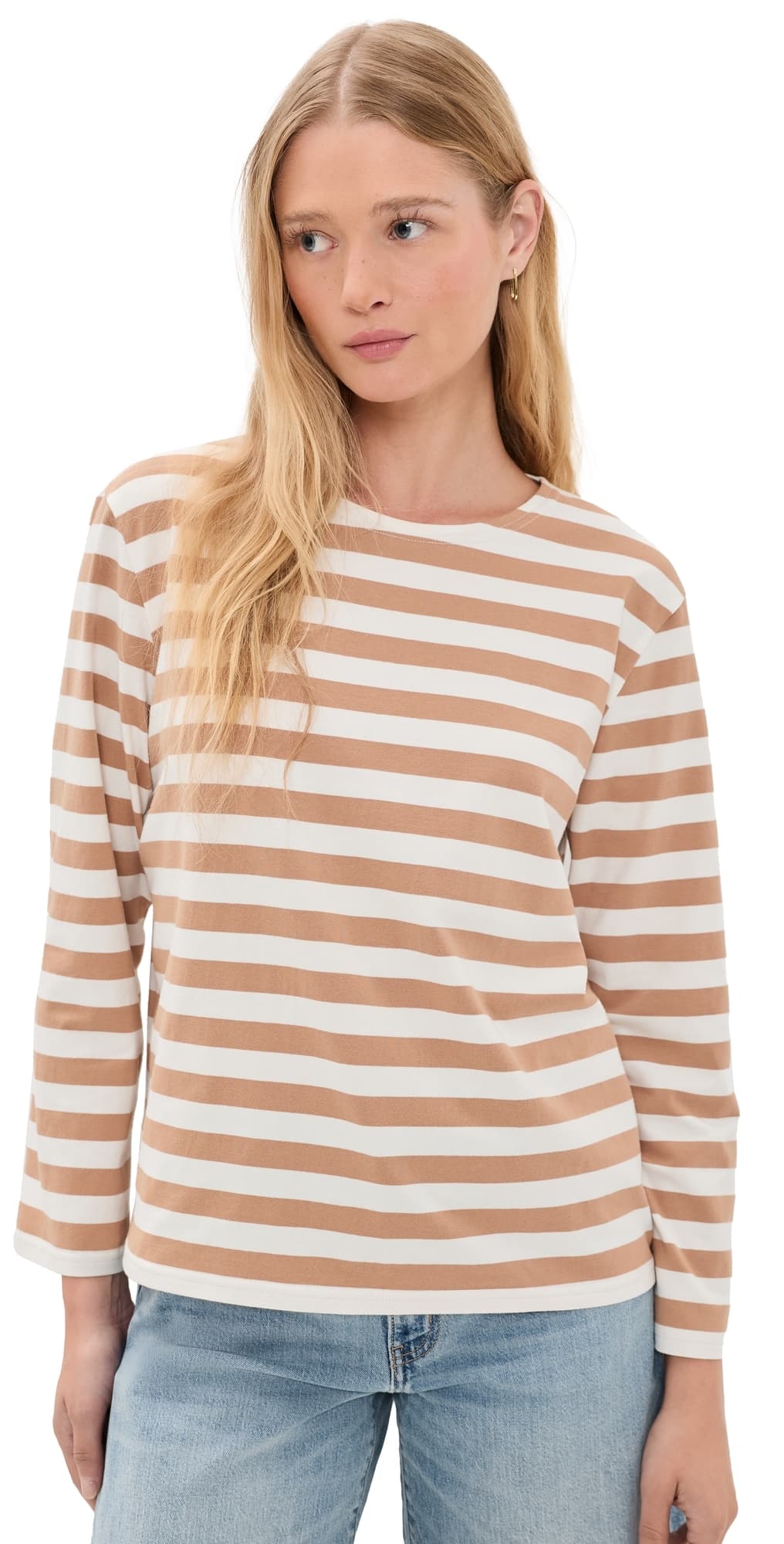 Denimist Mills Pond Striped Tee Wide Light Brown Stripe