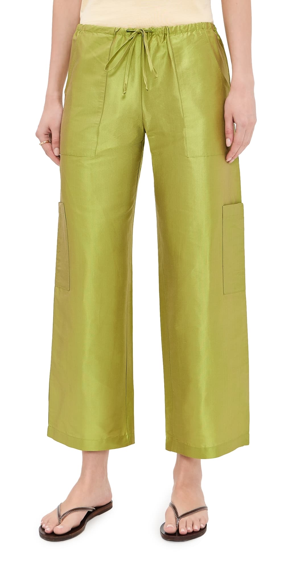 DONNI. The Silk Taffeta Drawstring Cargo Pants Pistachio