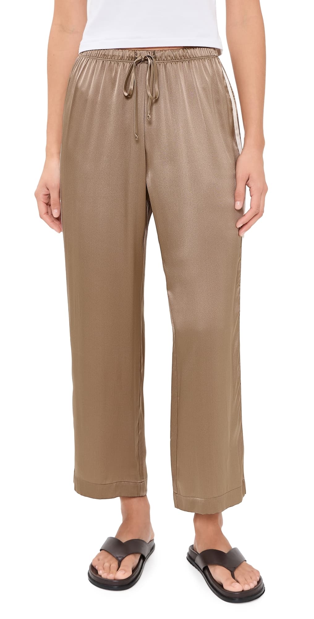 DONNI. The Silk Stripe Crop Pants Shitake/Creme