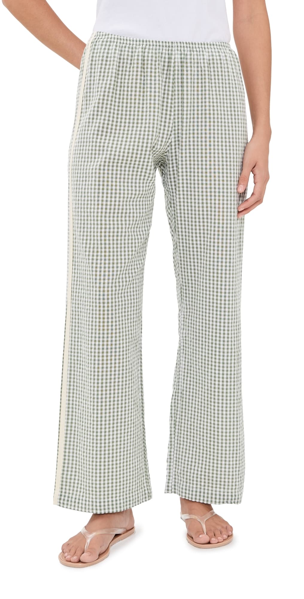 DONNI. The Cotton Gingham Stripe Crop Pants Dill