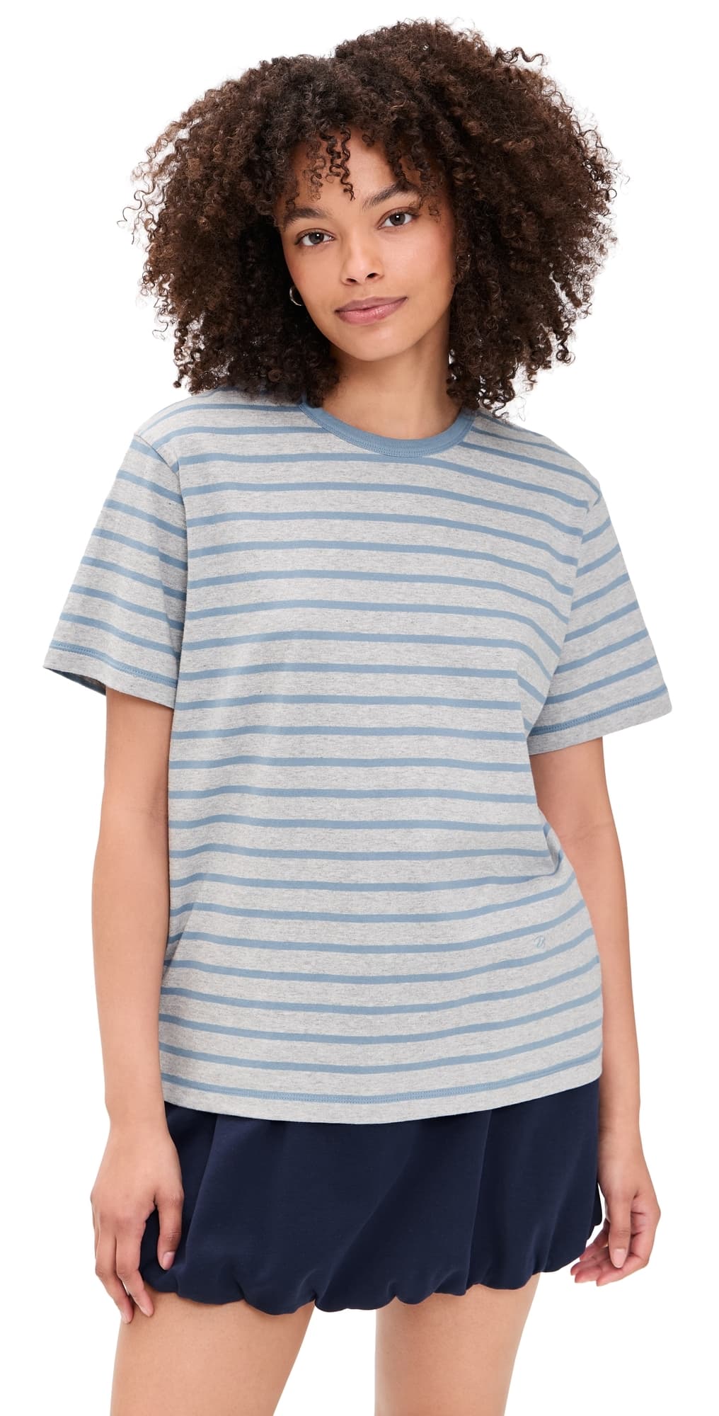 DUNST Striped T-Shirt Melange Grey/Soft Blue