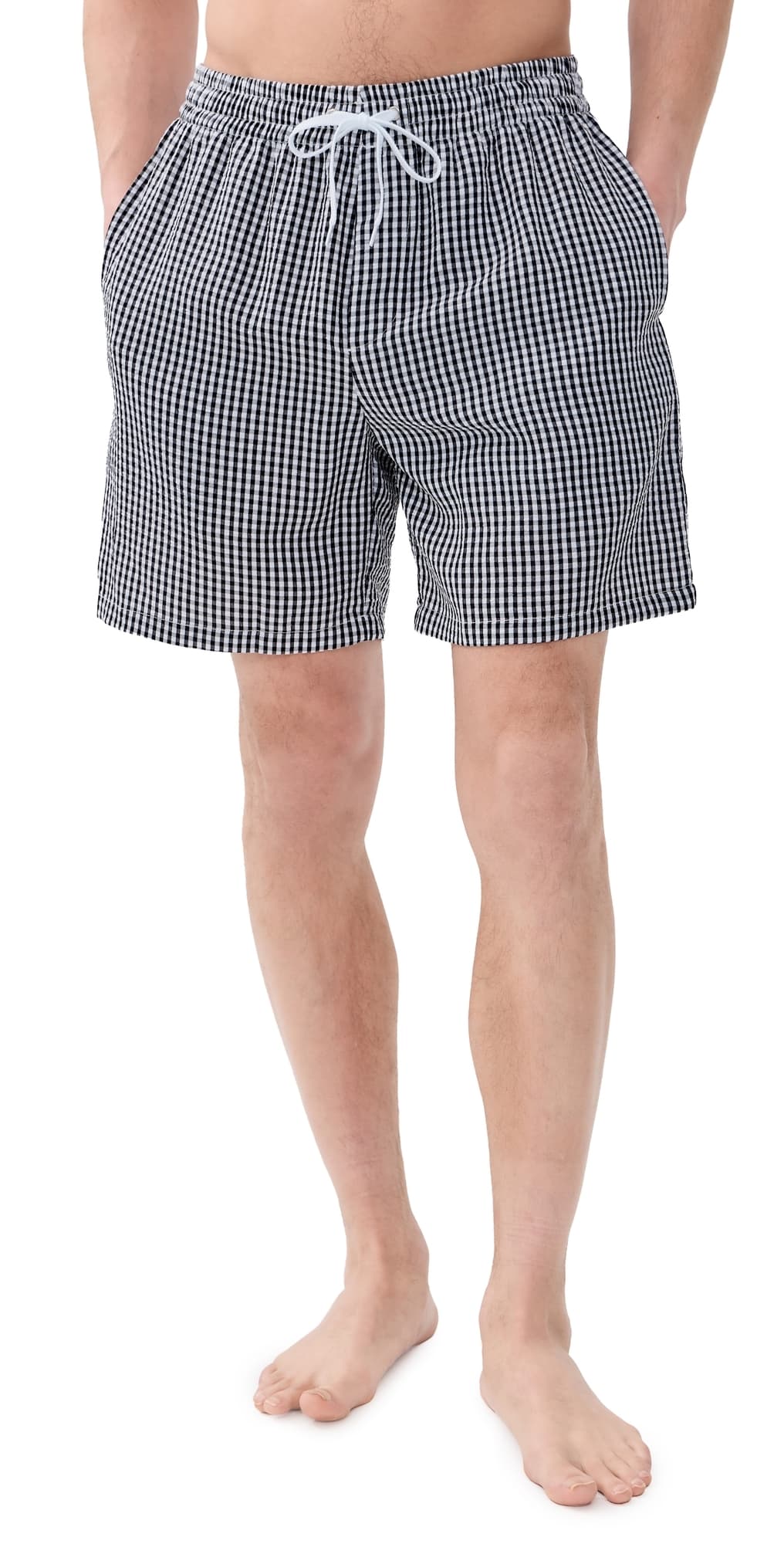 Dur Doux Checked Seersucker Swim Trunks 6 Black, White