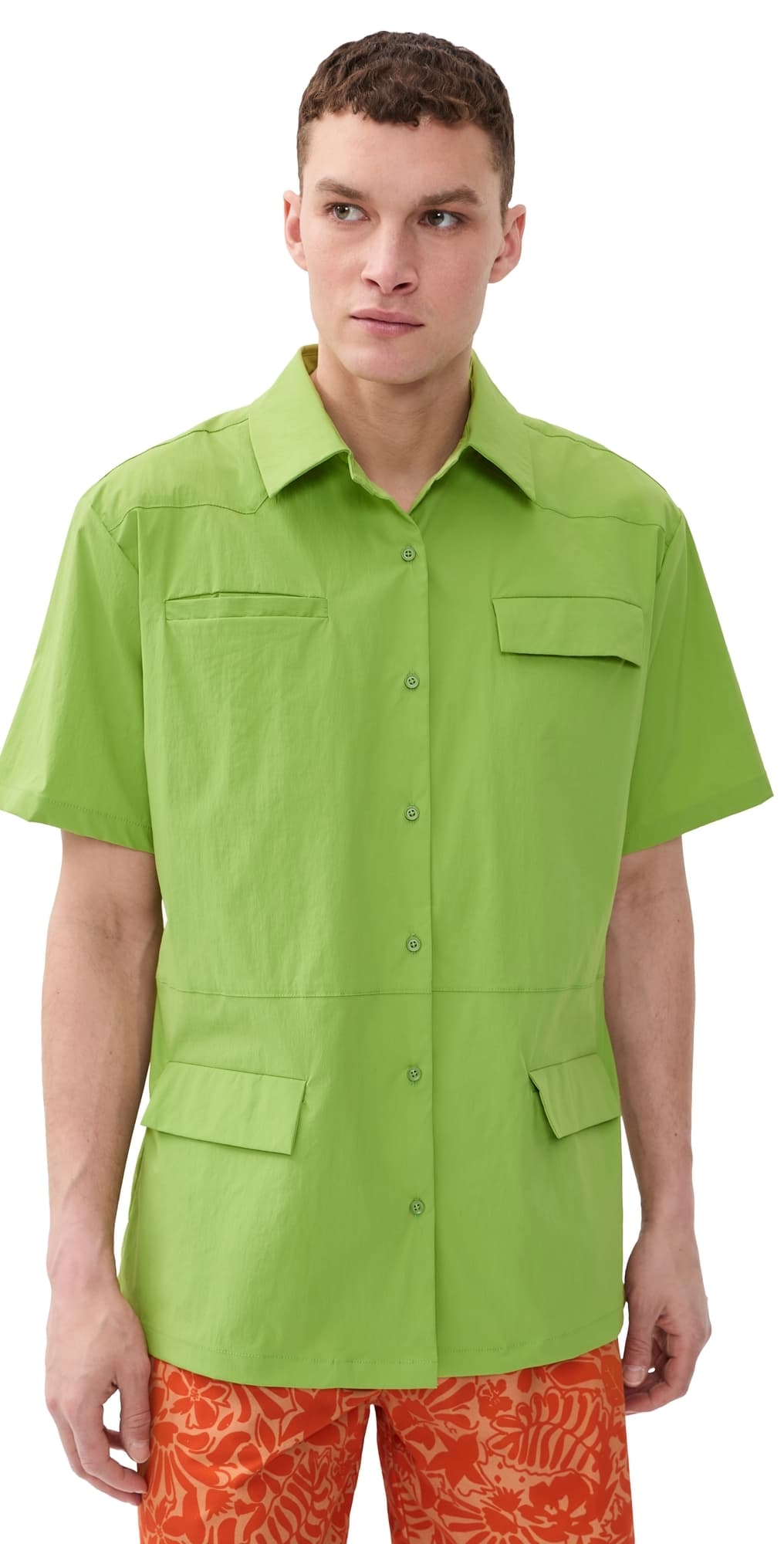 Dur Doux Bradley Nylon Camp Shirt Army Green