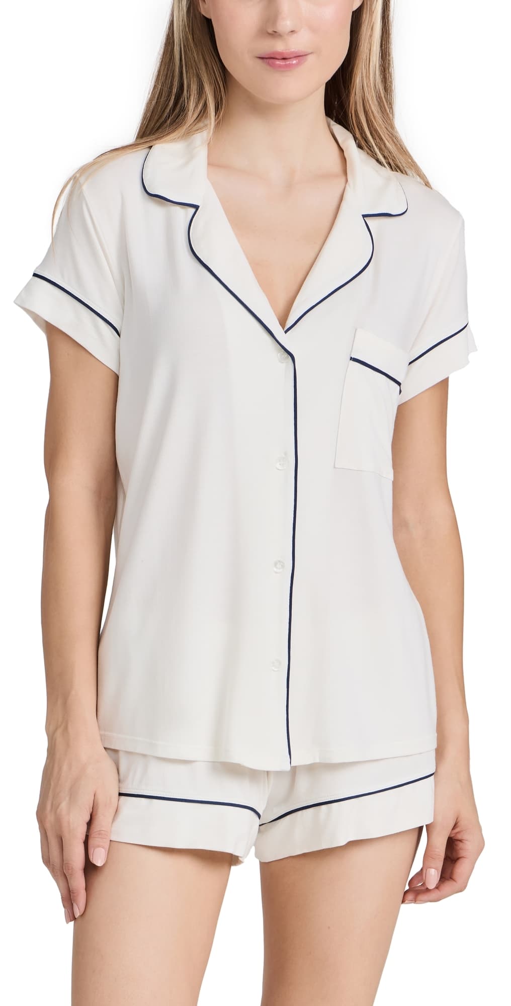 Eberjey Gisele Shortie Pajama Set Pure Ivory/Navy