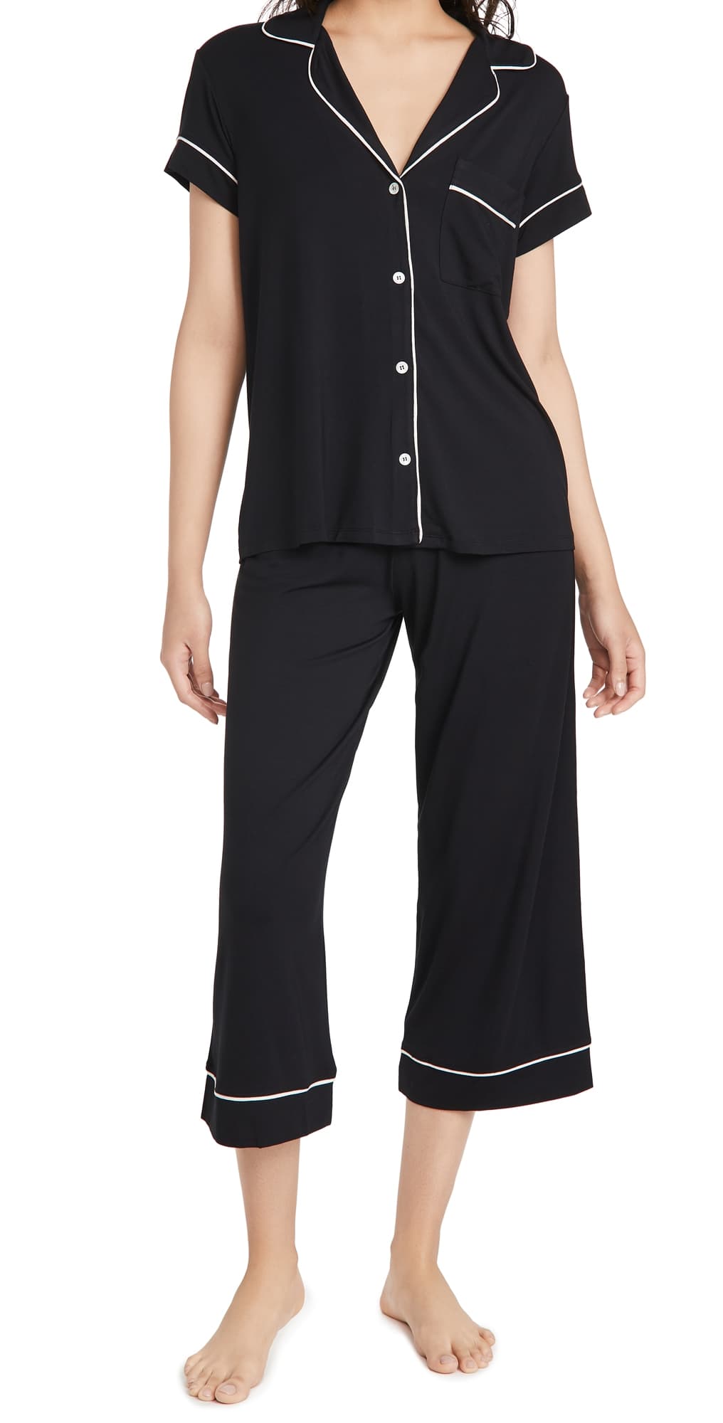 Eberjey Gisele Short Sleeve Crop Pajama Set Black/Sorbet Pink
