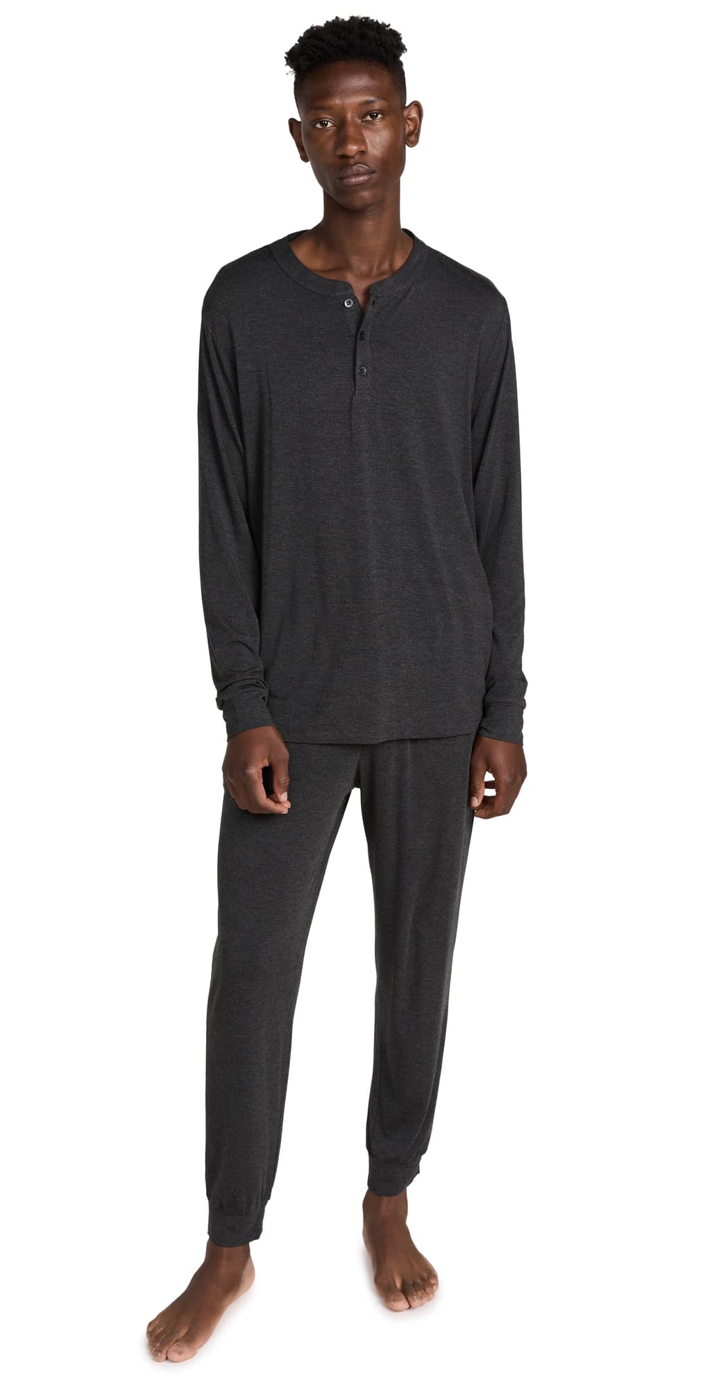 Eberjey Henry Modal Long Pajama Set Charcoal Heather