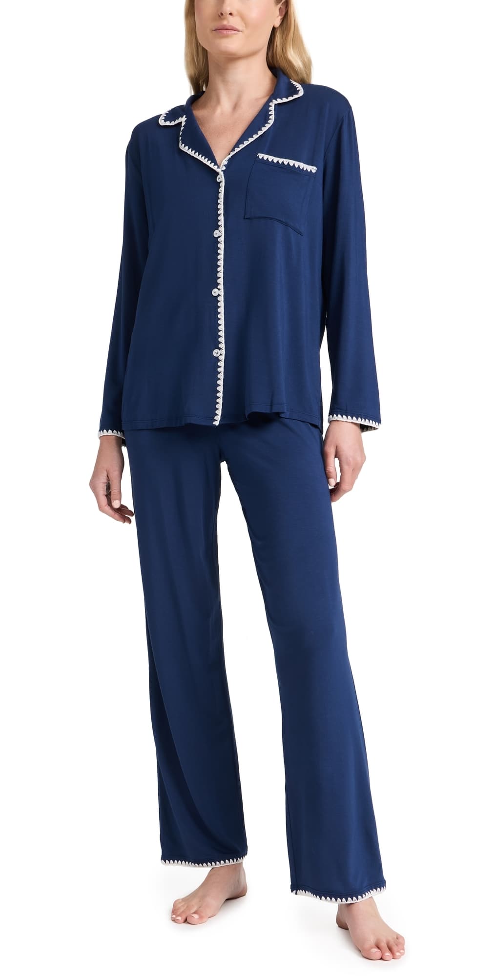 Eberjey Frida The Whip Stitch Pajama Set Navy/Ivory