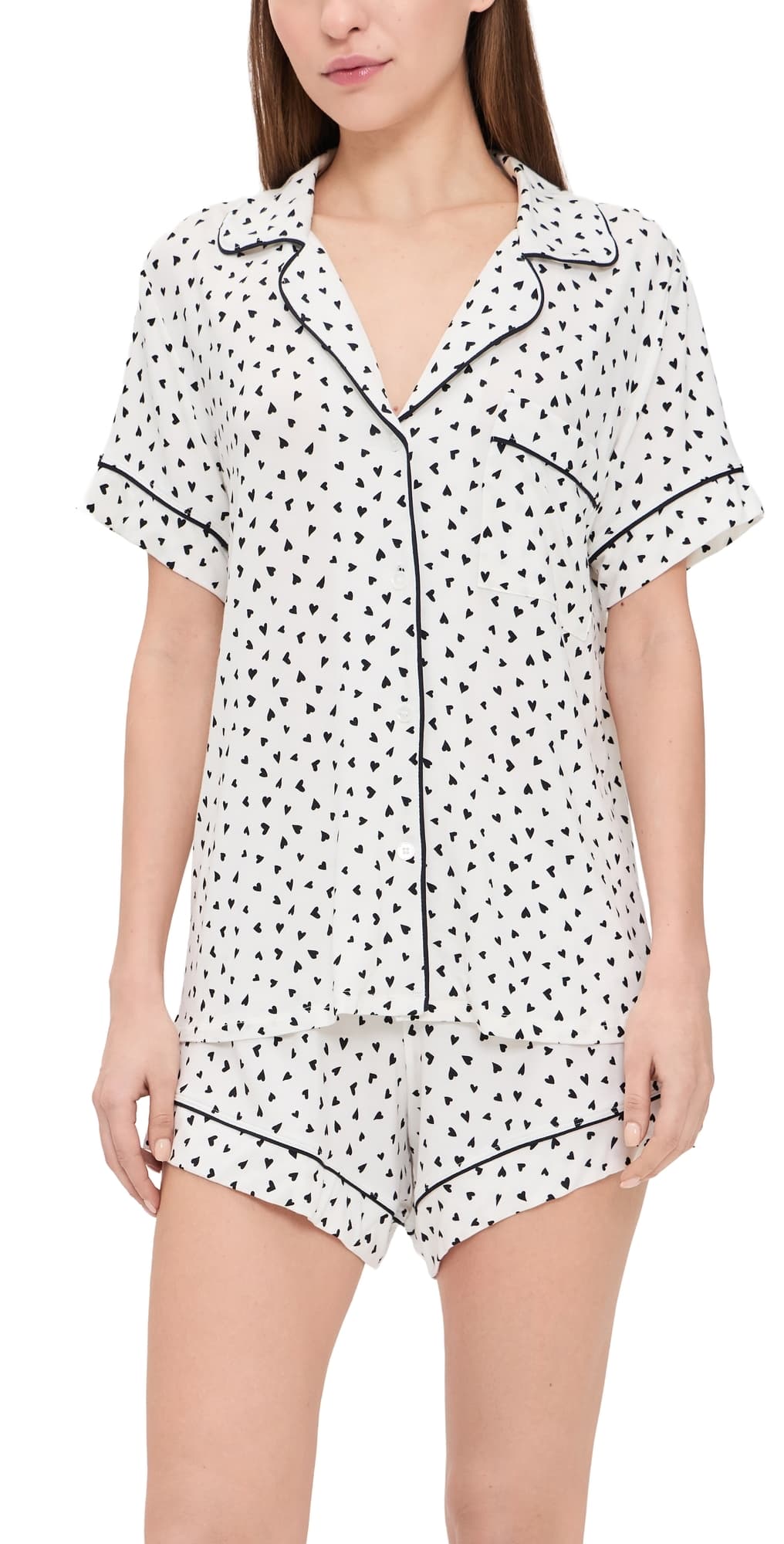 Eberjey Gisele Printed Short Pajama Set Heart To Heart Black/Black