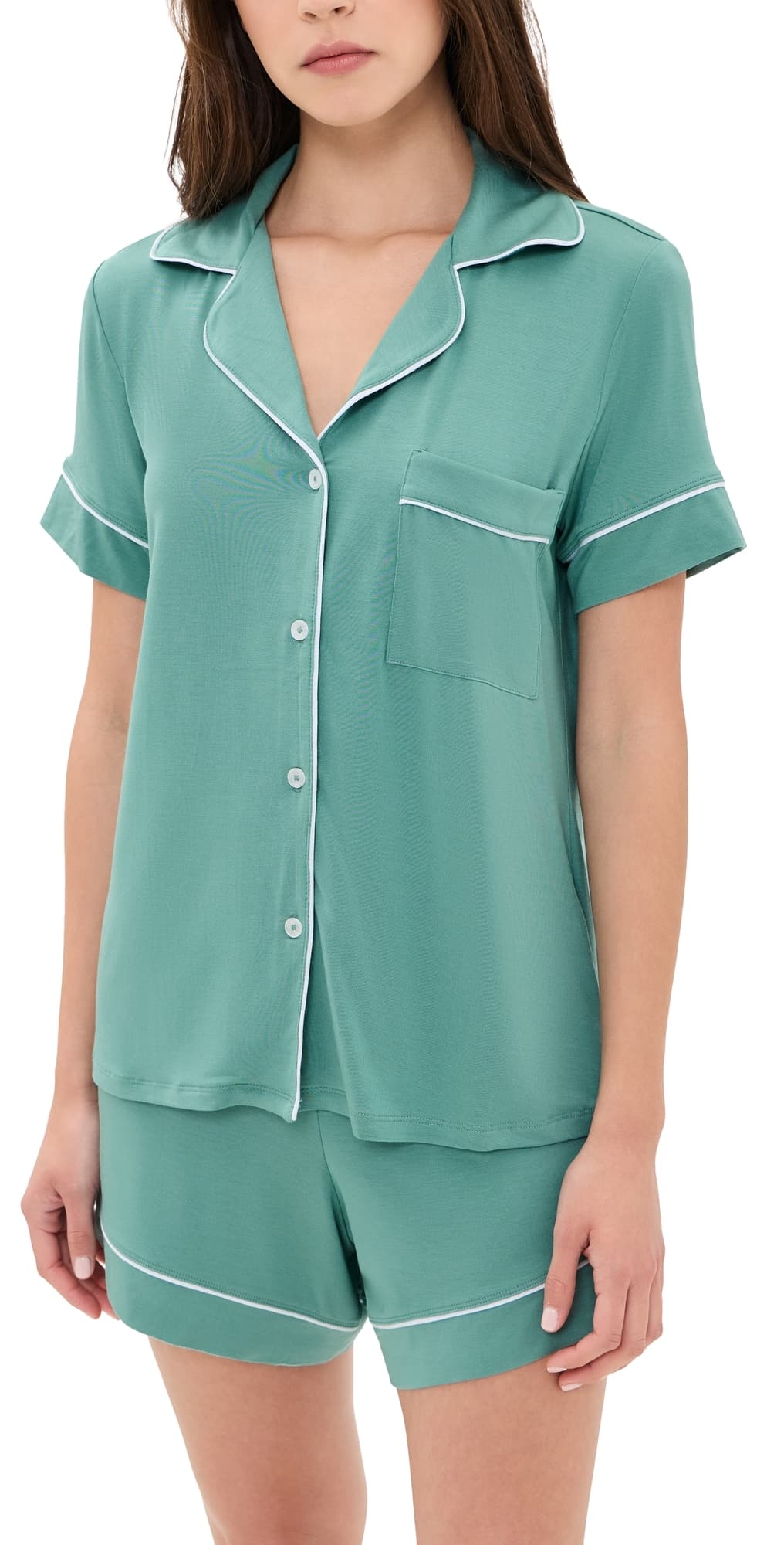 Eberjey Gisele Relaxed Shorts Pajama Set Seagrass/White