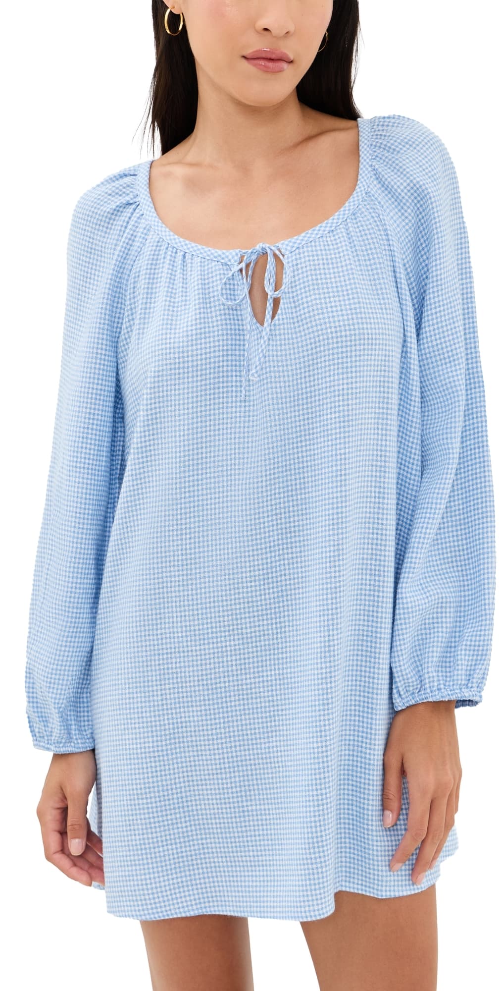 Eberjey Linen Blend Short Dress Gingham White/Summer Blue