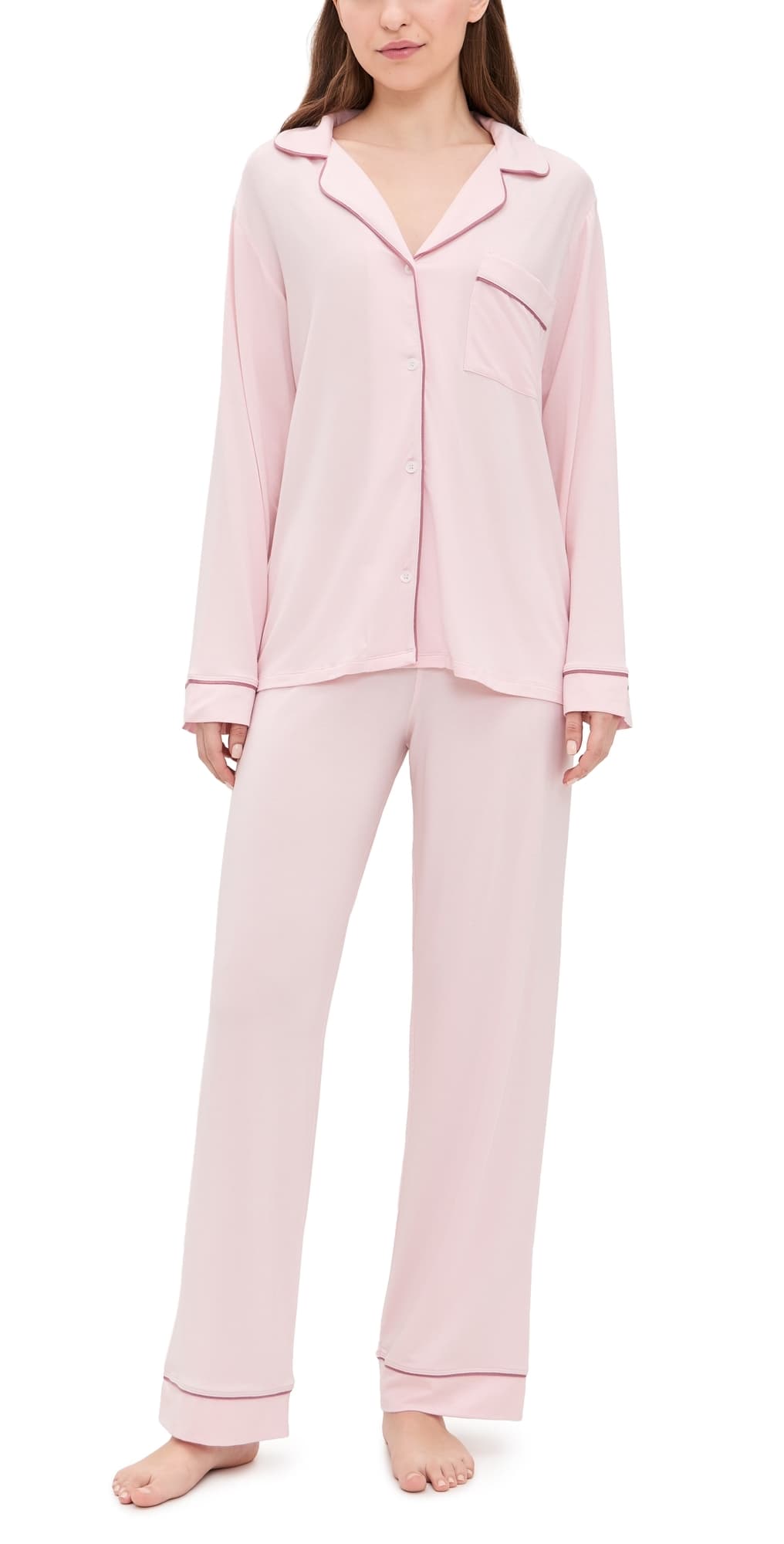 Eberjey Gisele Long Pajamas Set Pale Pink/Fig