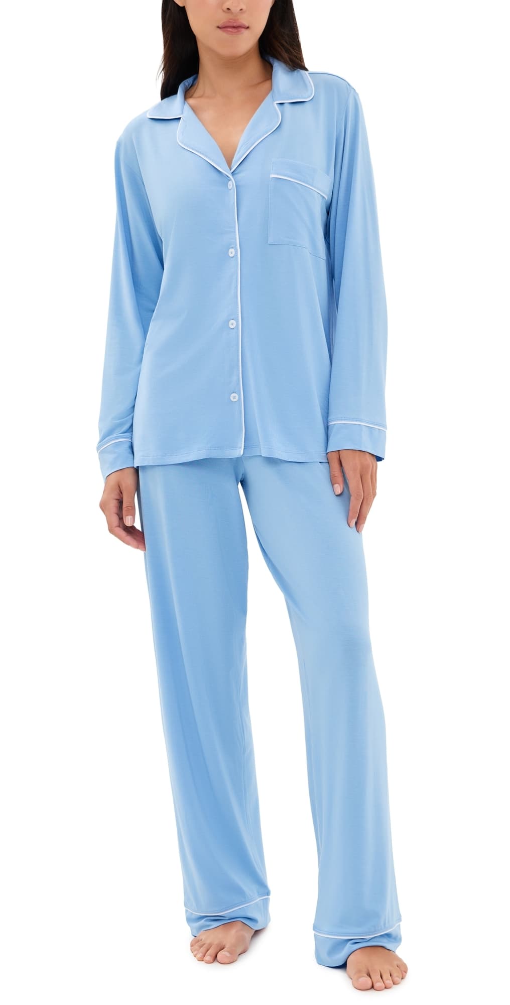 Eberjey Gisele Long Pajama Set Summer Blue/White
