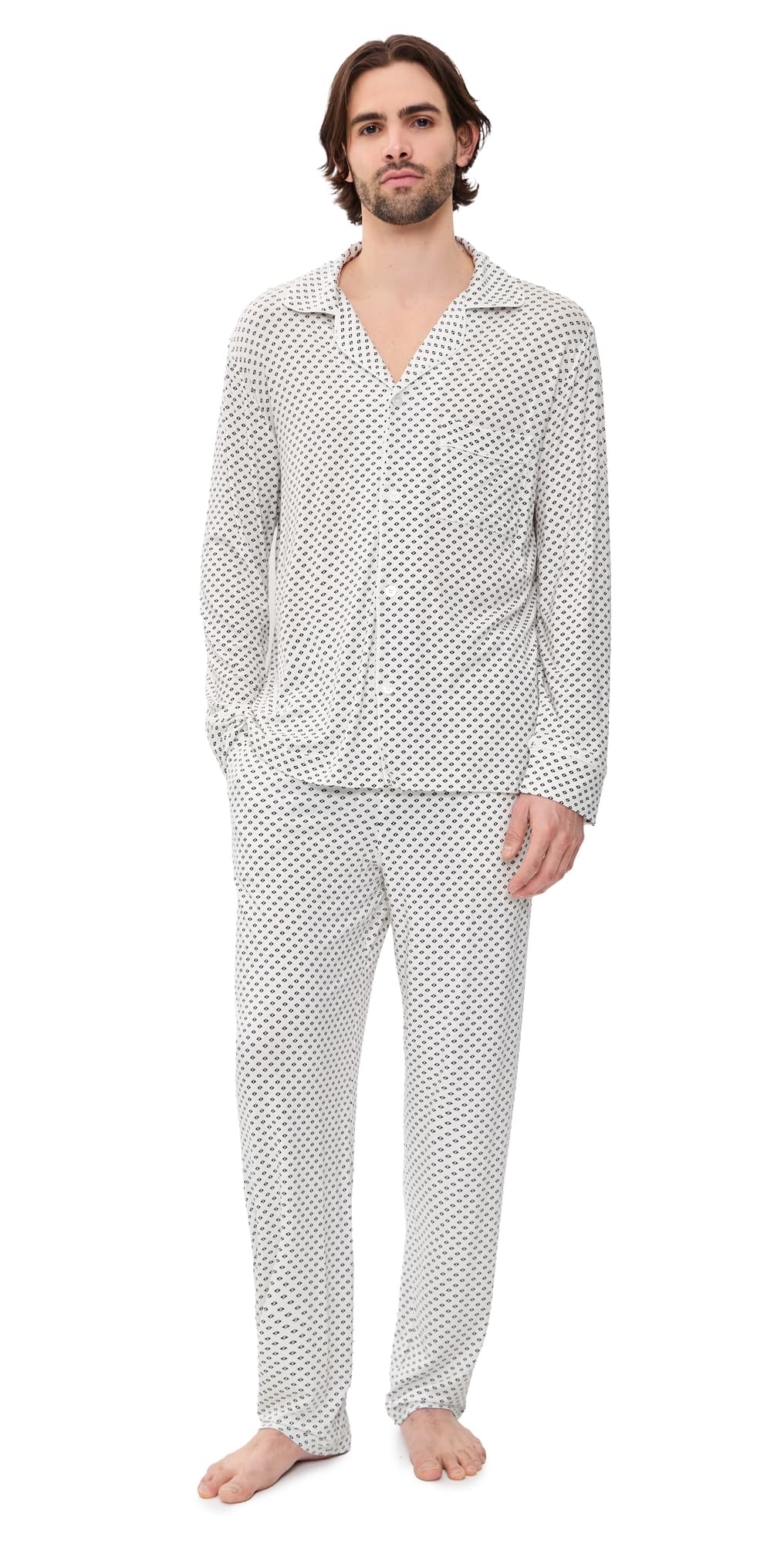 Eberjey William Printed Long Pajama Set Tide Dot Ivory