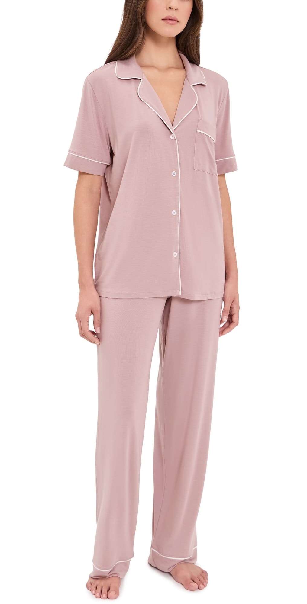Eberjey Gisele Short Sleeve and Pants Pajama Set Woodrose/Ivory