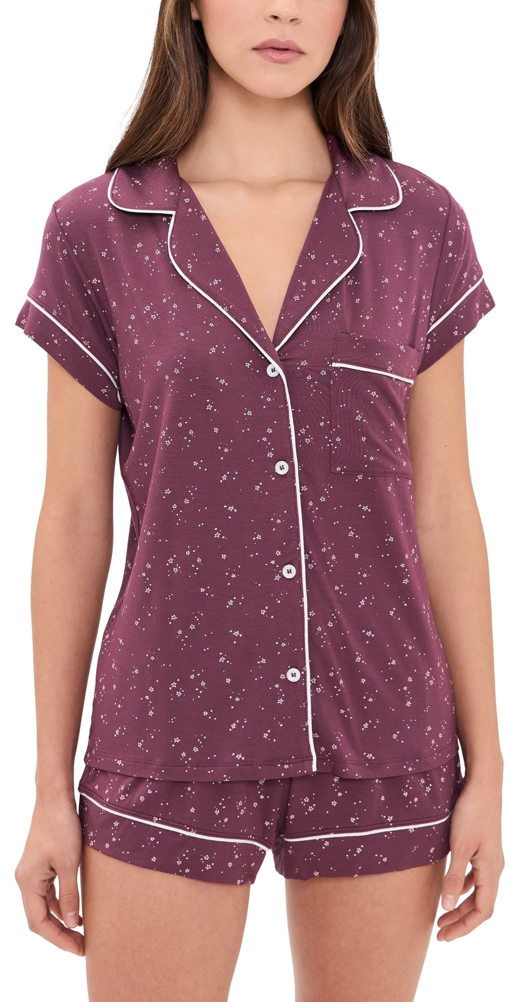 Eberjey Gisele Printed Shortie PJ Set Starlight Windberry/Ivory