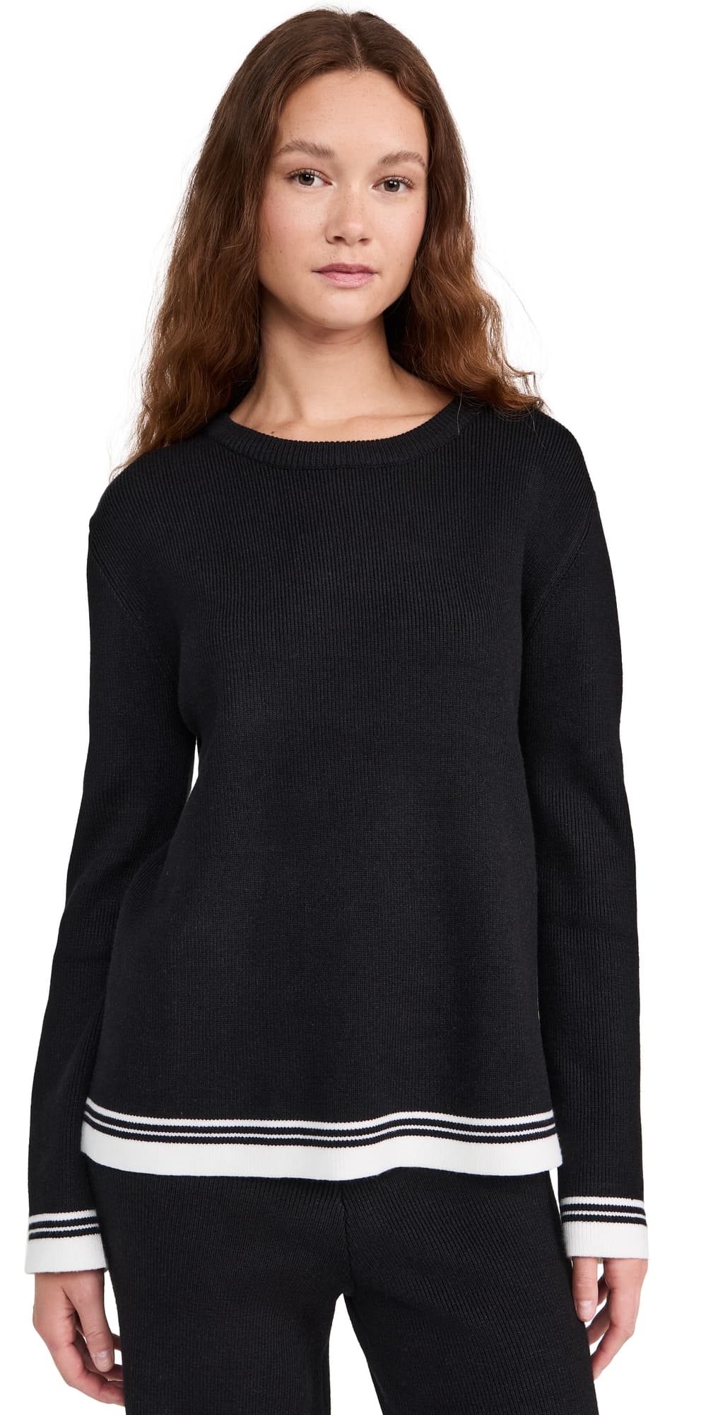 English Factory Contrast Stripe Detail Knit Top Black/Ivory